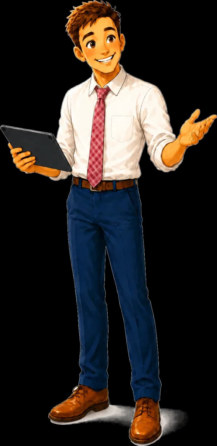 English teacher guiding the class with a tablet